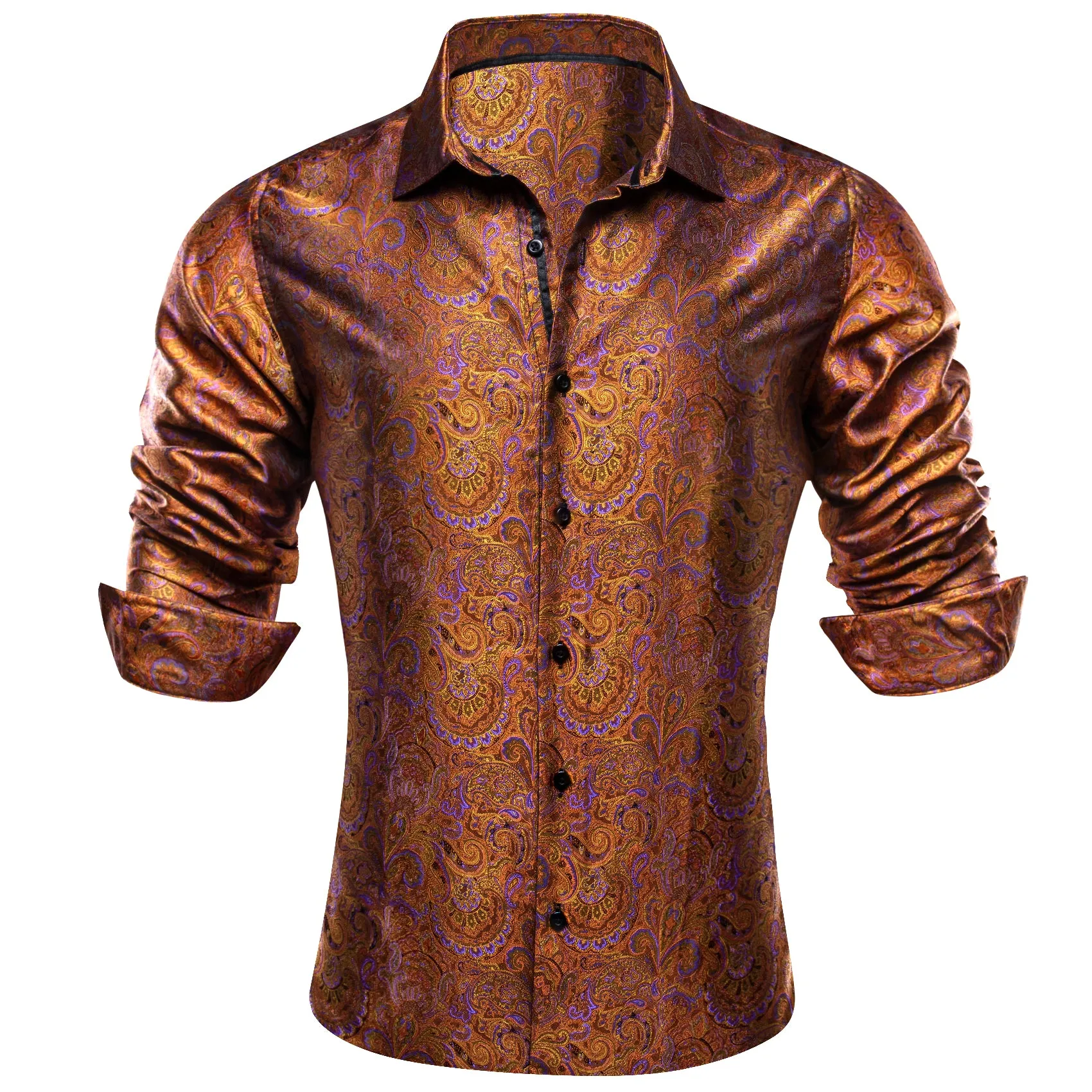 Ties2you Fashionable Brown Purple Paisley Silk Men's Shirt