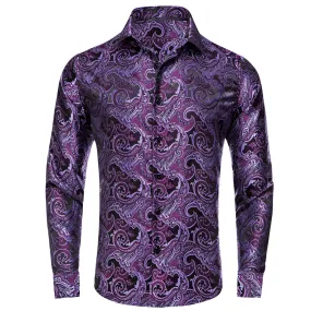 Ties2you Long Sleeve Shirt Plum Purple Floral Silk Men's Shirt Fashion