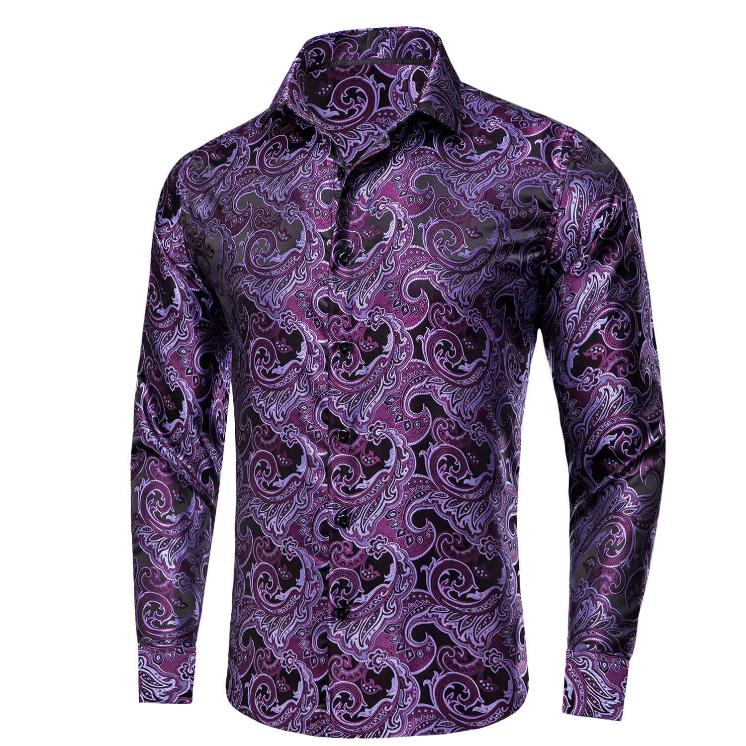 Ties2you Long Sleeve Shirt Plum Purple Floral Silk Men's Shirt Fashion