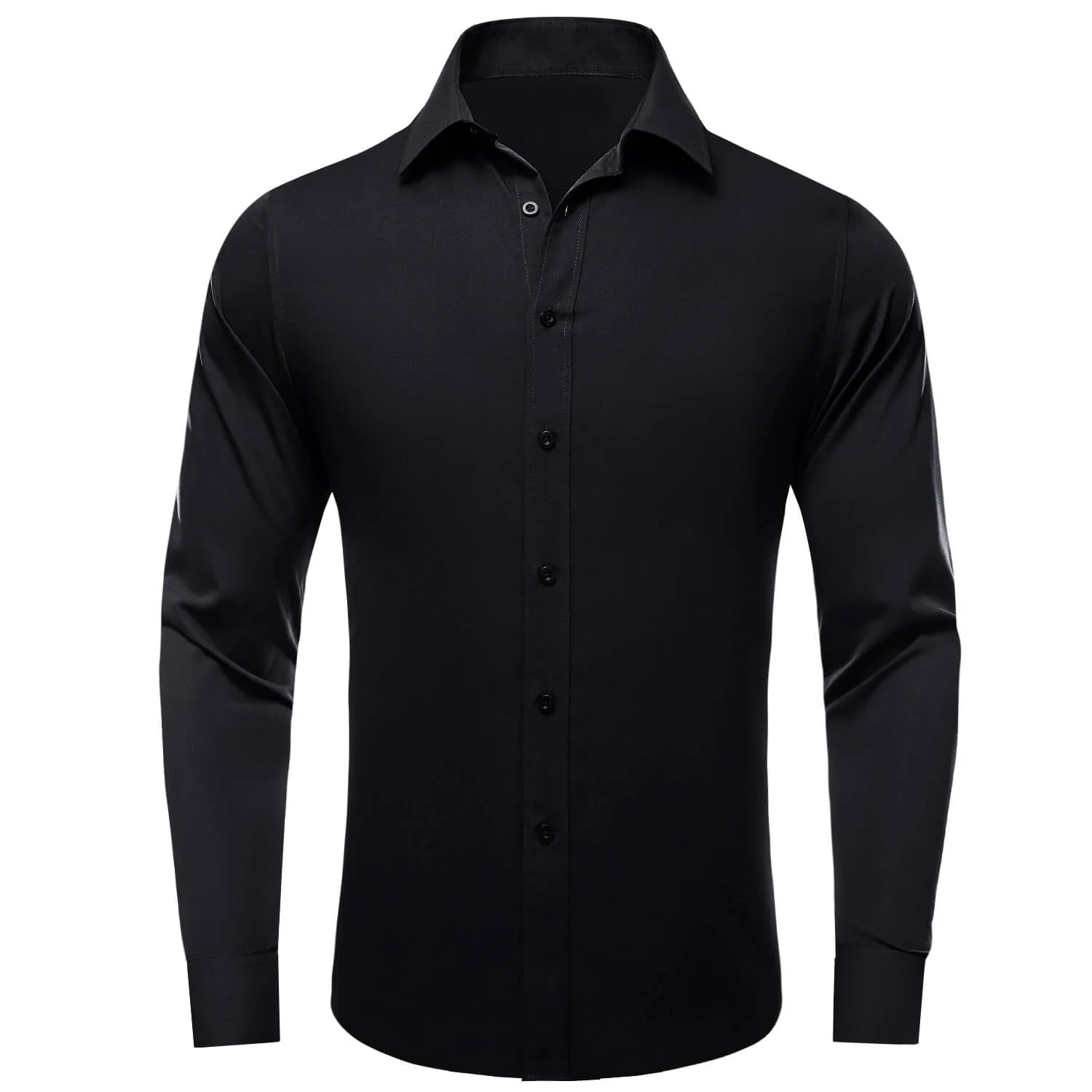 Ties2you Men's Shirt Midnight Black Solid Silk Long Sleeve Dress Shirt