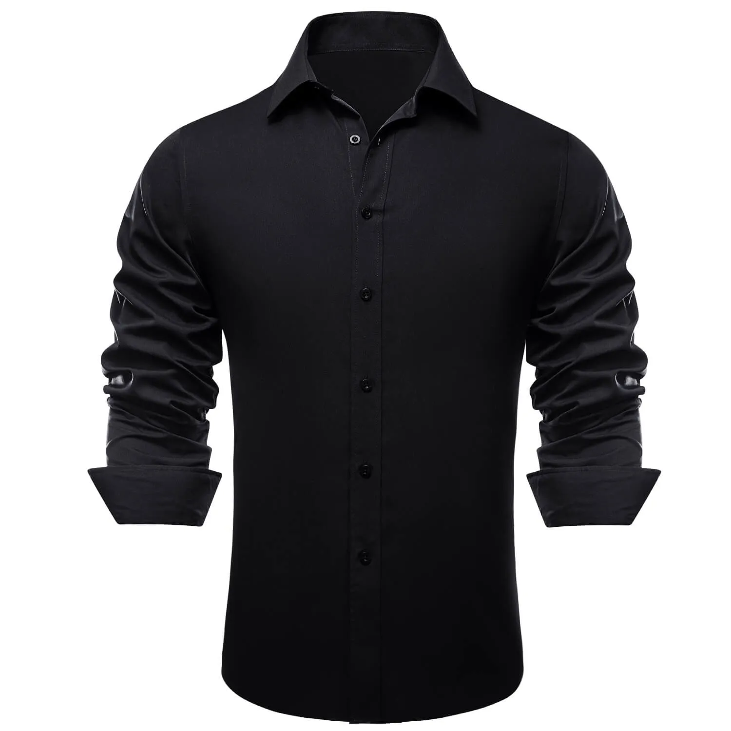 Ties2you Men's Shirt Midnight Black Solid Silk Long Sleeve Dress Shirt