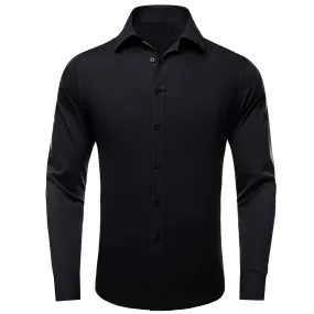 Ties2you Men's Shirt Midnight Black Solid Silk Long Sleeve Dress Shirt