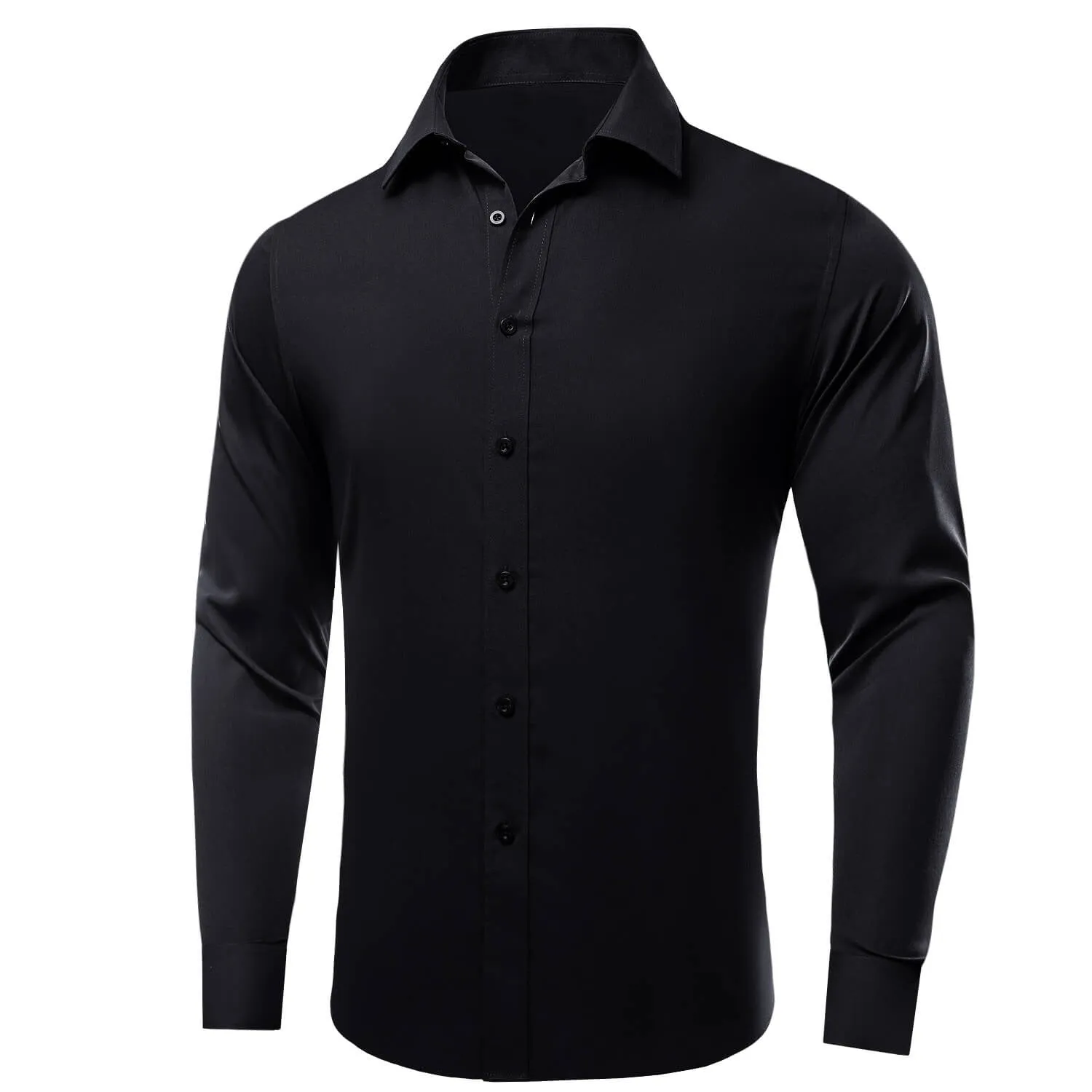 Ties2you Men's Shirt Midnight Black Solid Silk Long Sleeve Dress Shirt