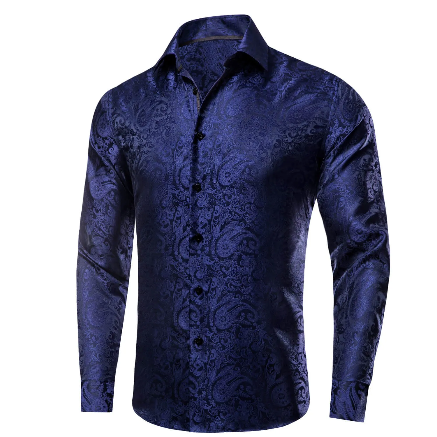 Ties2you Men's Shirt Navy Blue Paisley Silk Long Sleeve Dress Shirt