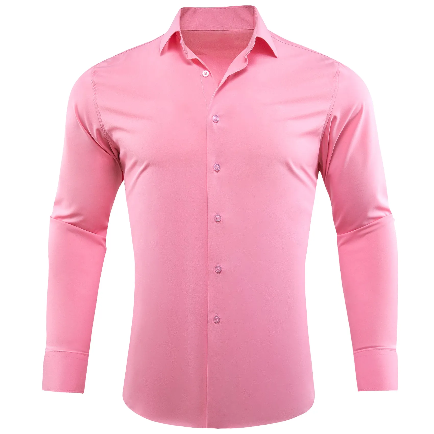 Ties2you Men's Solid Shirt Petal Pink Silk Men's Long Sleeve Shirt