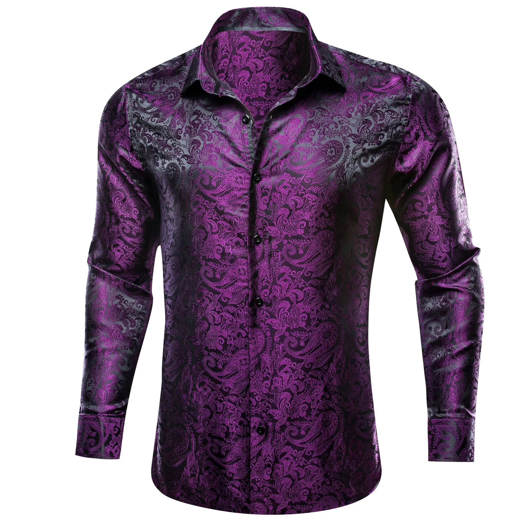 Ties2you Purple Shirt Shining Casual Paisley Silk Men's Shirt For Party