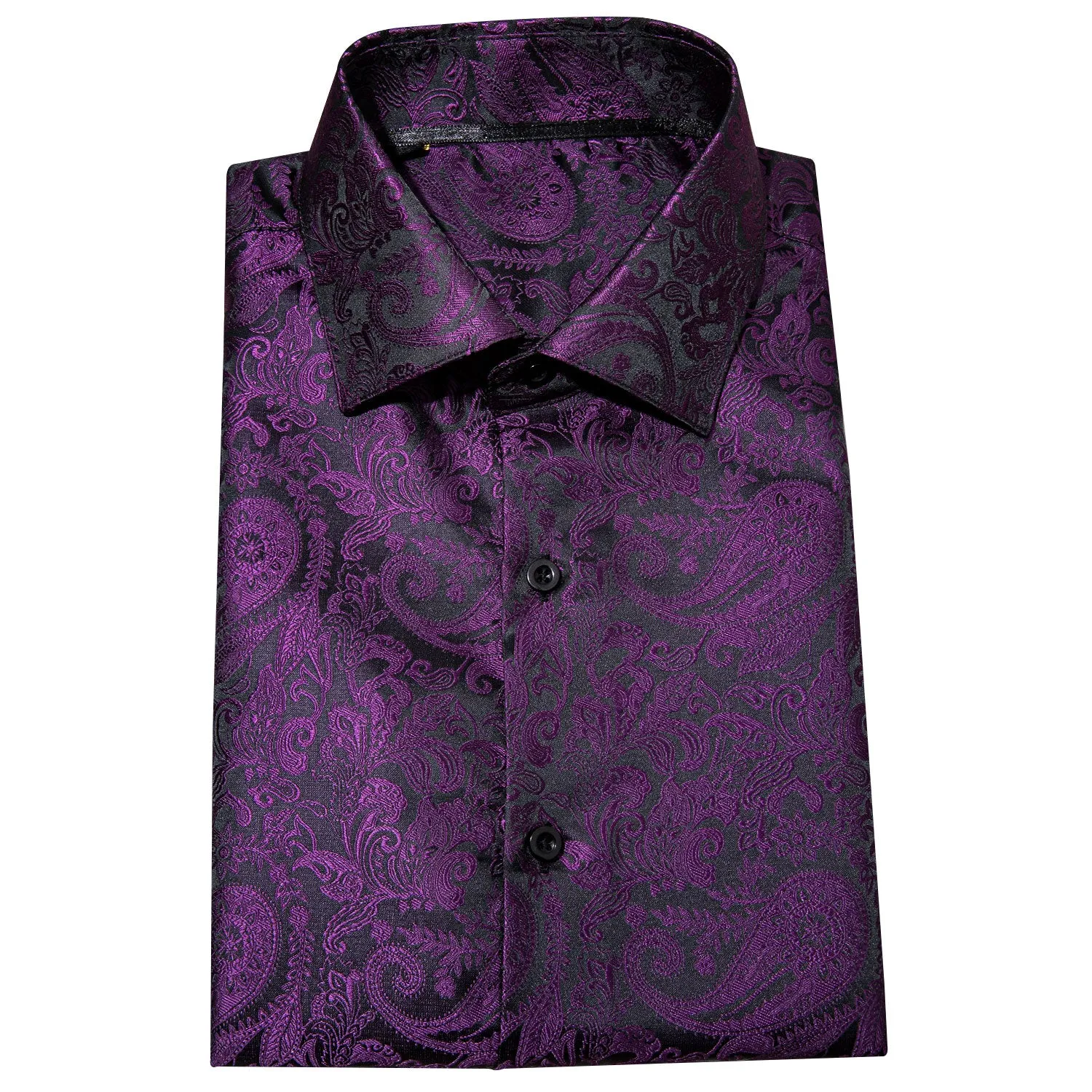 Ties2you Purple Shirt Shining Casual Paisley Silk Men's Shirt For Party