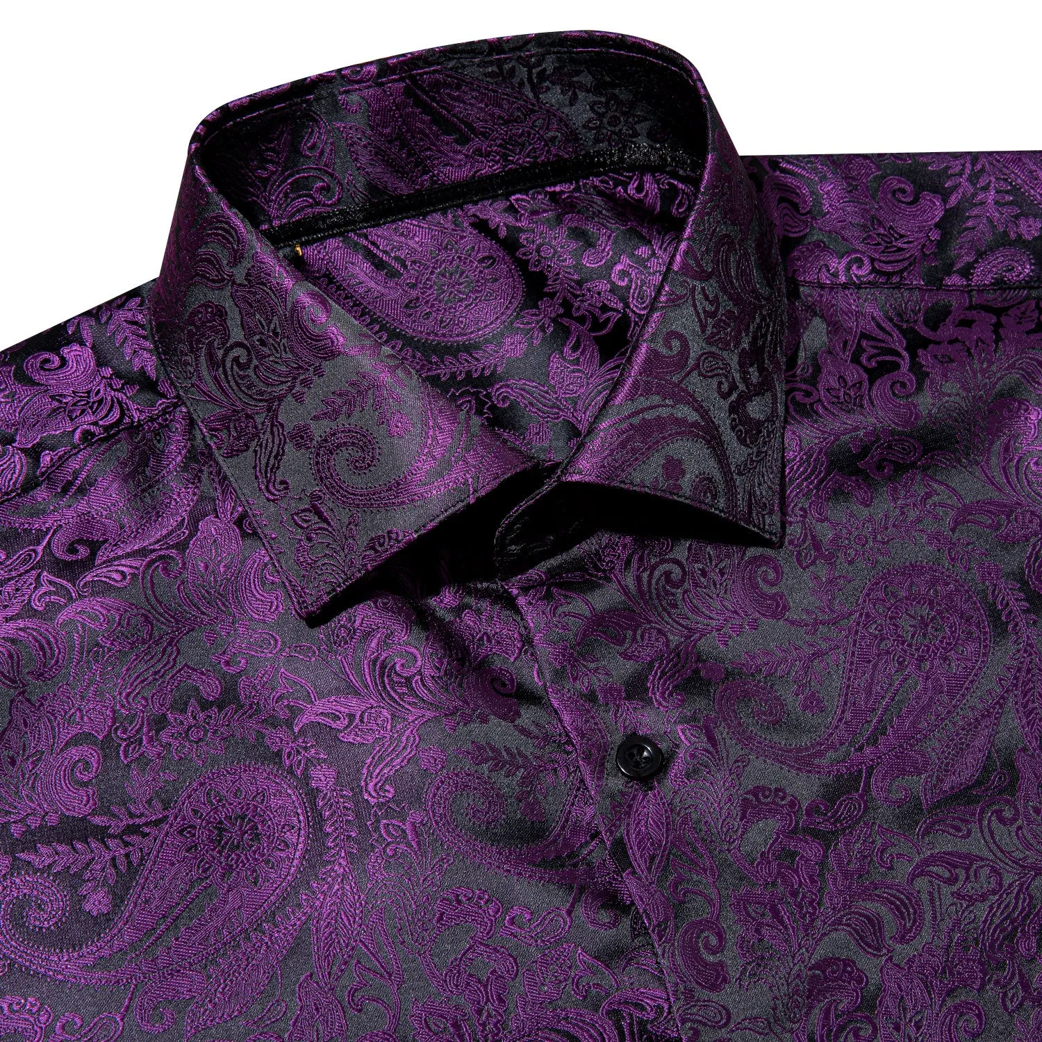 Ties2you Purple Shirt Shining Casual Paisley Silk Men's Shirt For Party