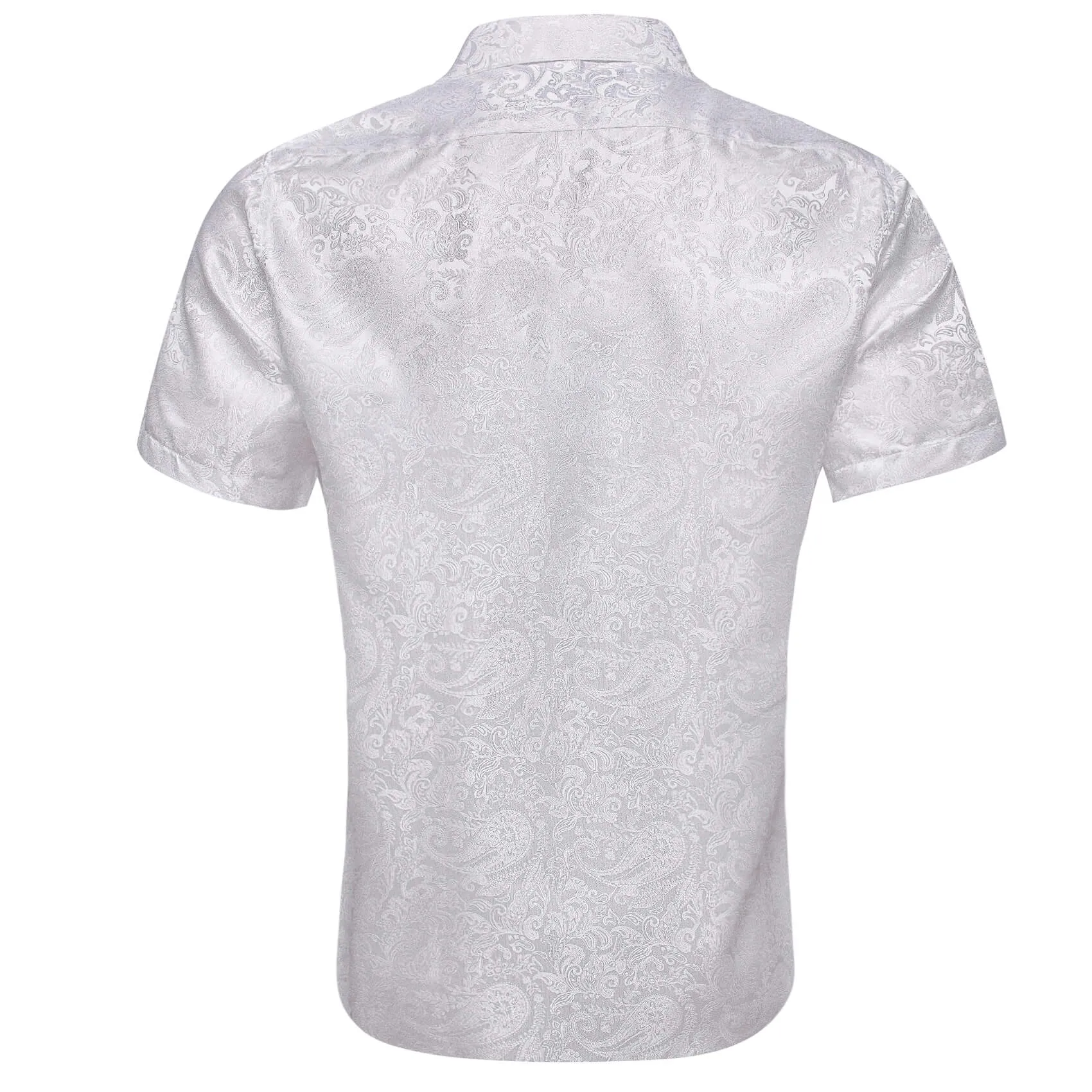 Ties2you Short Sleeve Shirt Pure White Paisley Men's Silk Shirt Fashion