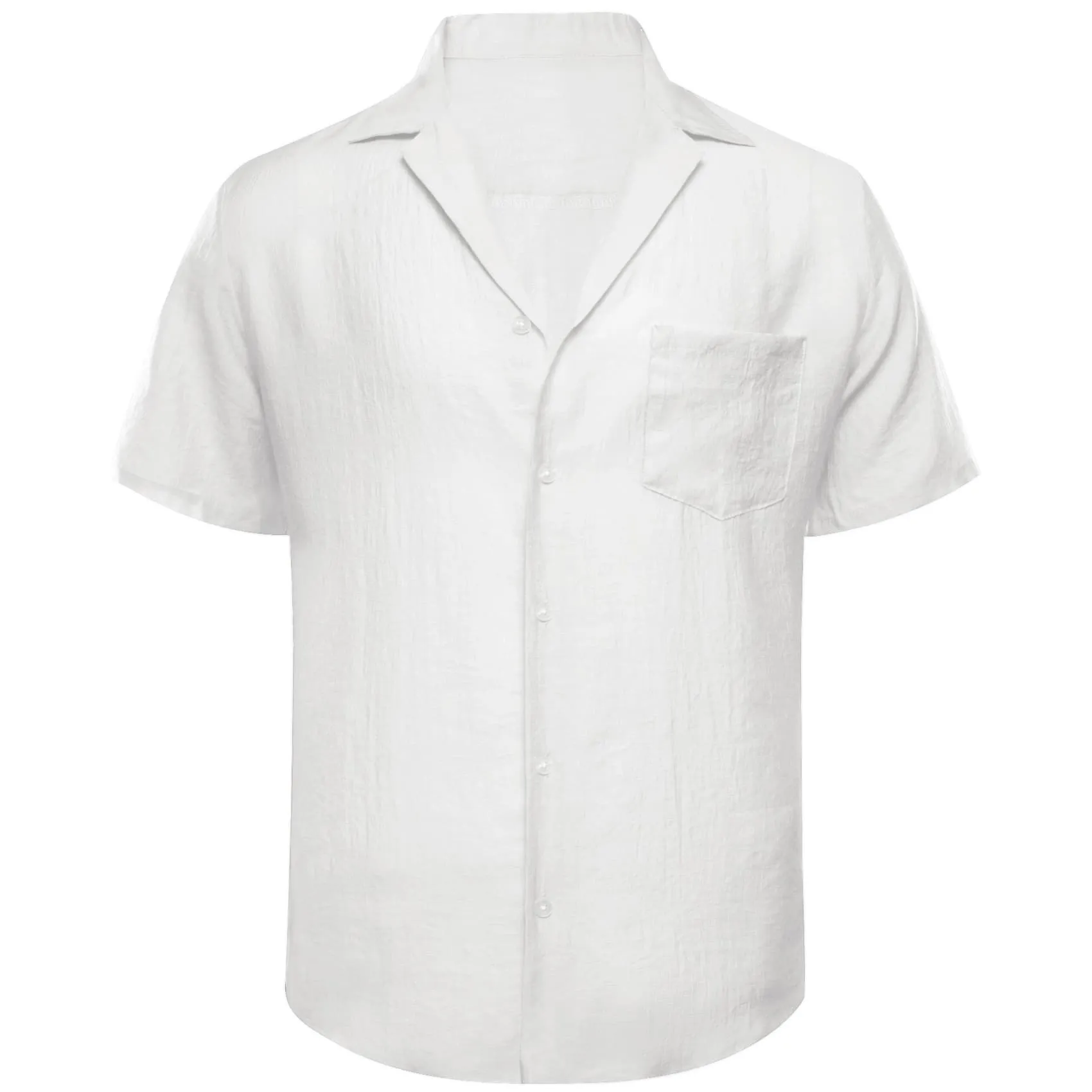 Ties2you Short Sleeve Shirt Pure White Solid Men's Silk Notched Collar Button Down Shirt