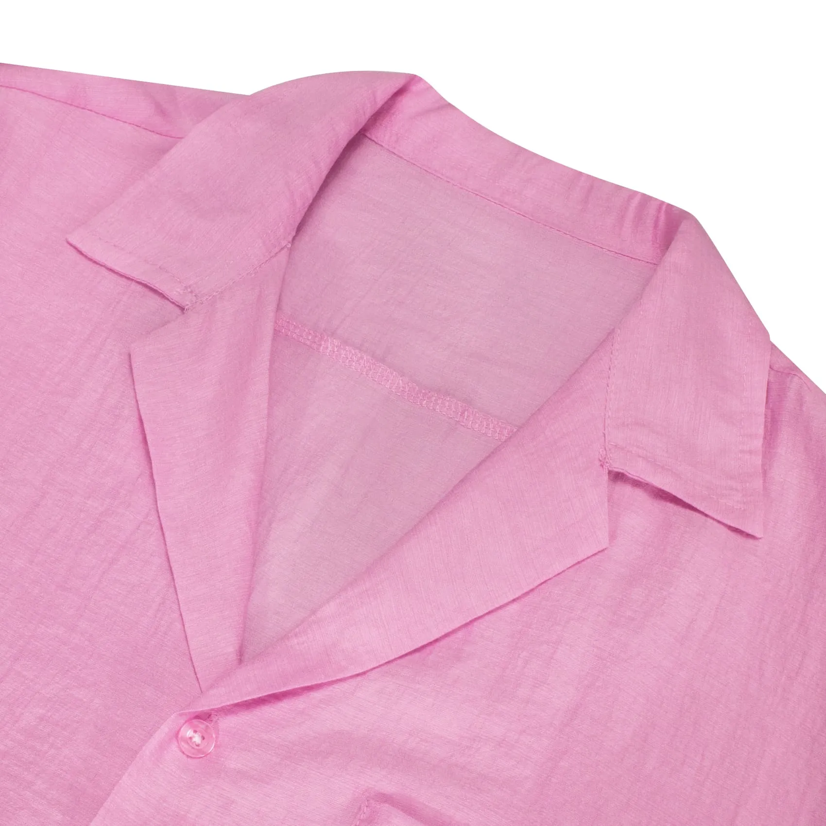 Ties2you Short Sleeve Shirt Taffy Pink Solid Men's Silk Notched Collar Button Down Shirt