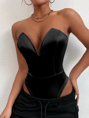 Tight-fitting Summer V-neck Strapless  Top for Women