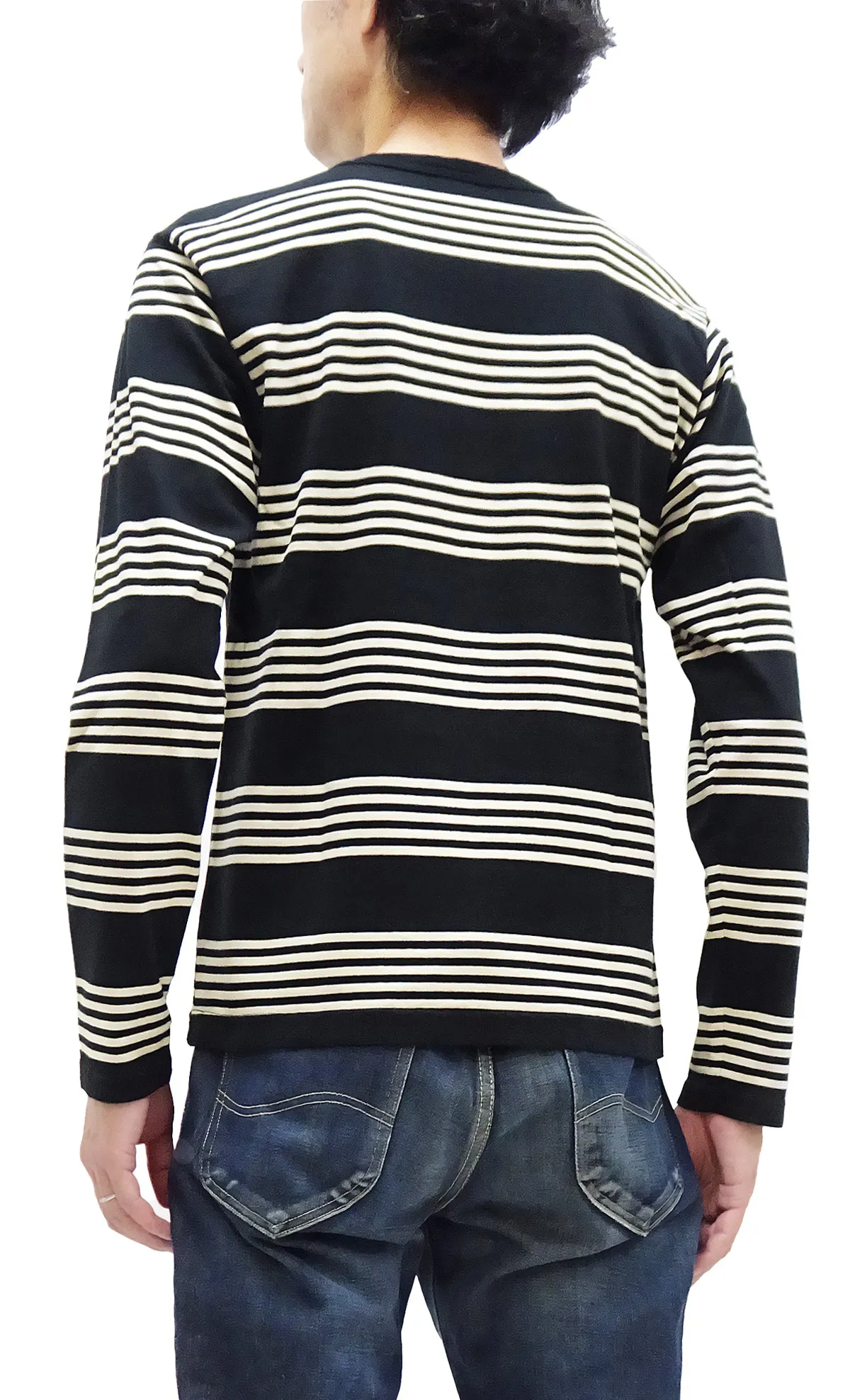 TOYS McCOY Striped T-Shirt Men's Steve McQueen Long Sleeve Horizontal Stripe Tee TMC2354 041 Ivory/Black