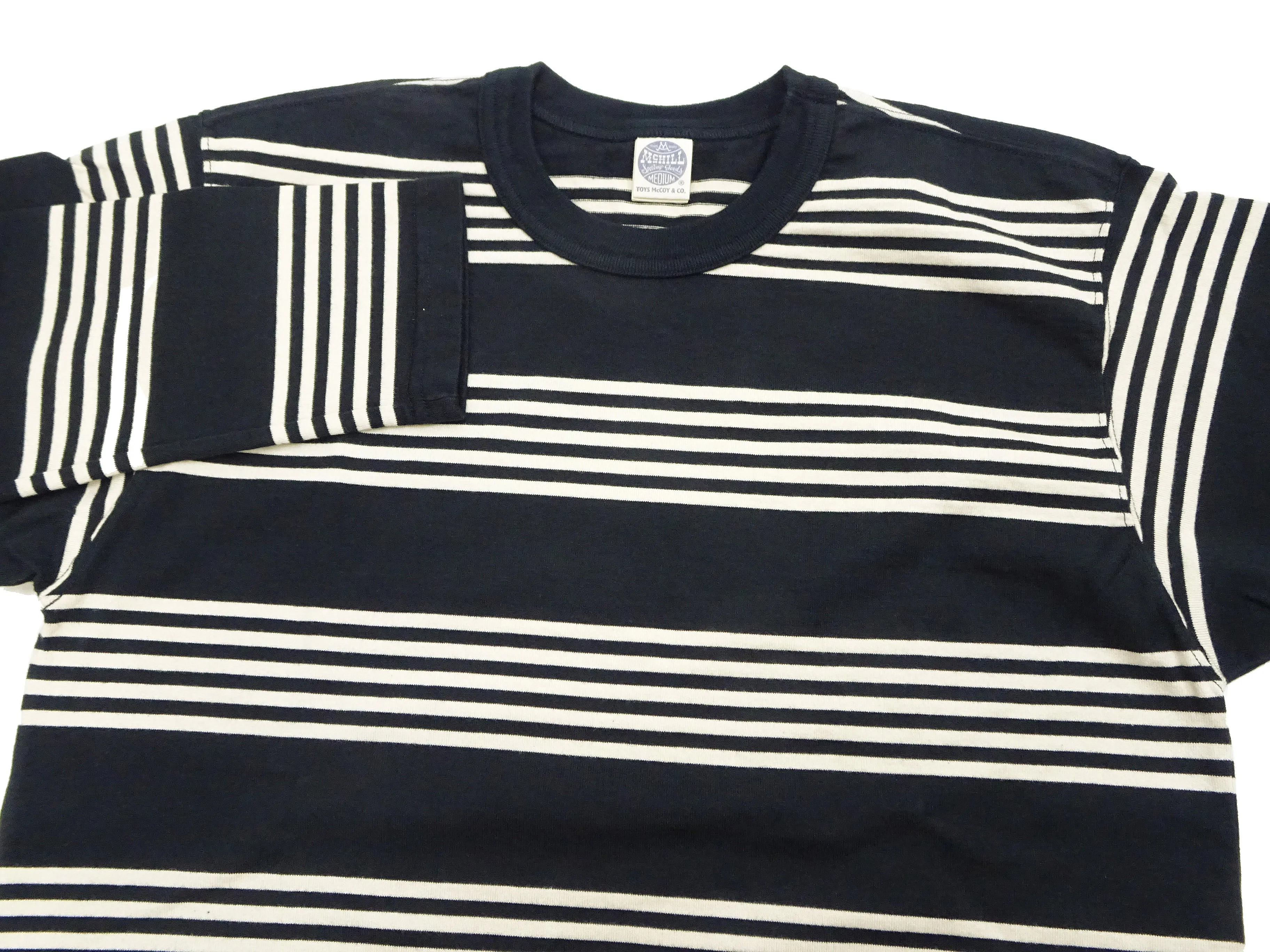 TOYS McCOY Striped T-Shirt Men's Steve McQueen Long Sleeve Horizontal Stripe Tee TMC2354 041 Ivory/Black