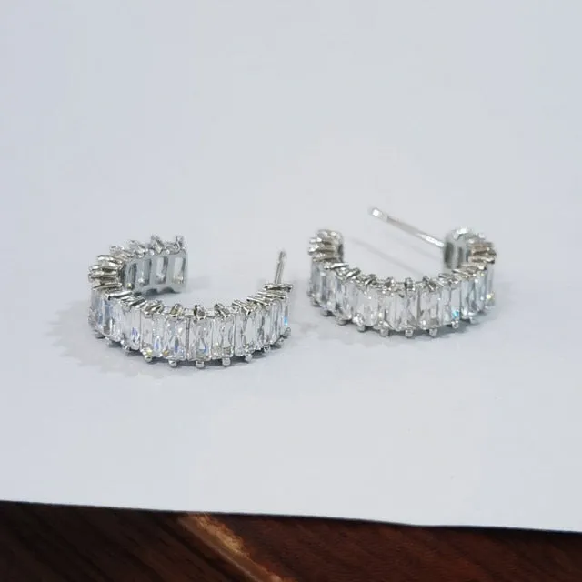 Trendy AAA Baguette Cubic Zirconia T Stone Hoop Earrings For Women