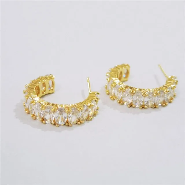 Trendy AAA Baguette Cubic Zirconia T Stone Hoop Earrings For Women