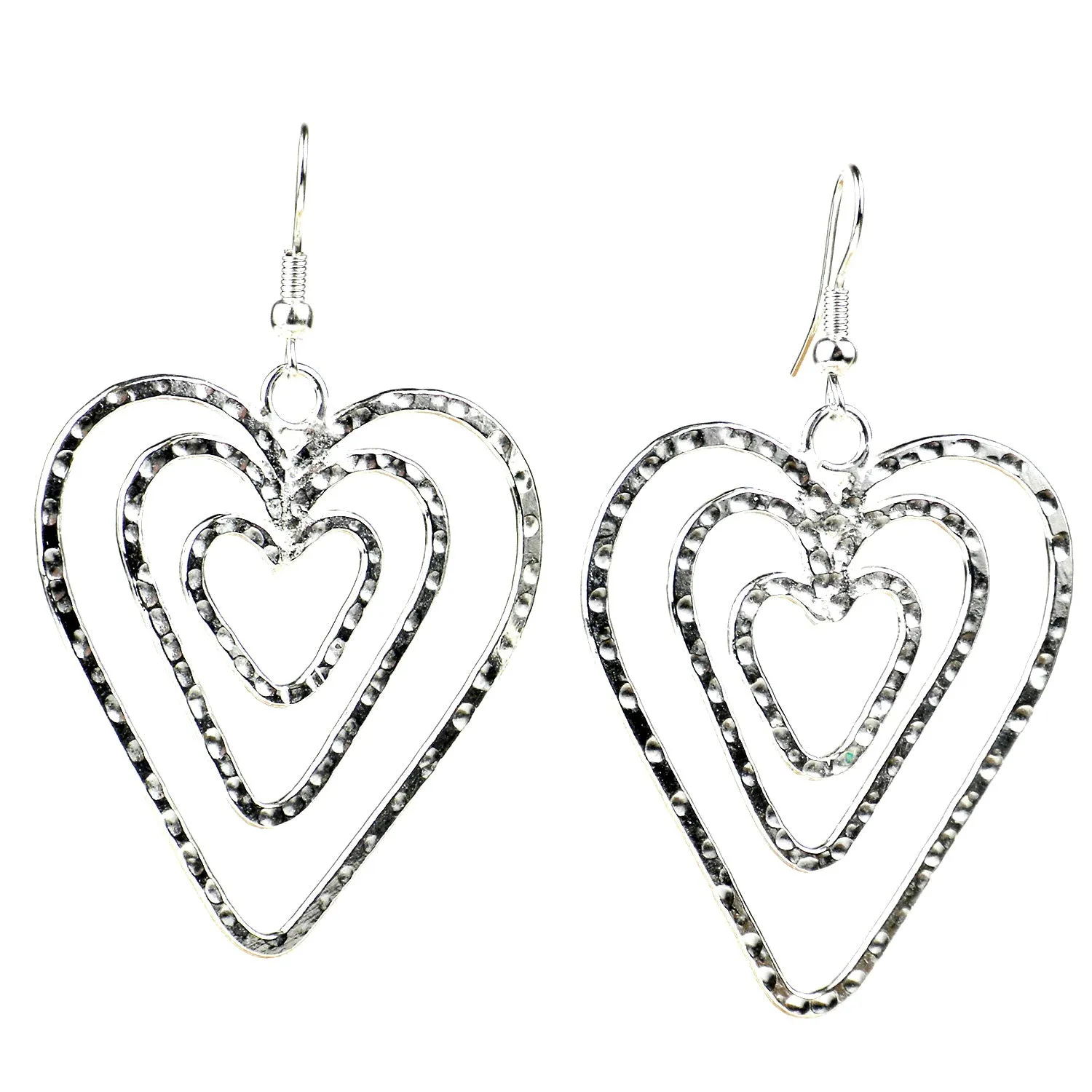 Triple Heart Silver Overlay Earrings Artisana