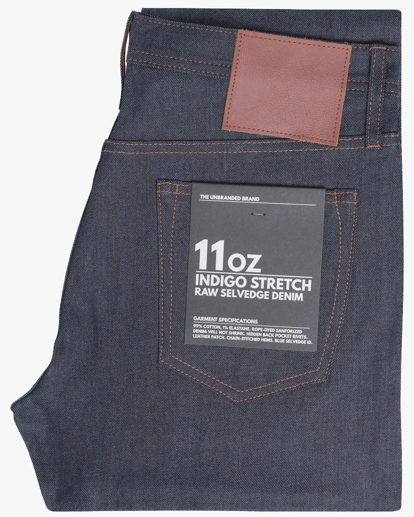 Unbranded UB222 Tapered Fit Mens Jeans - 11oz Indigo Stretch Selvedge