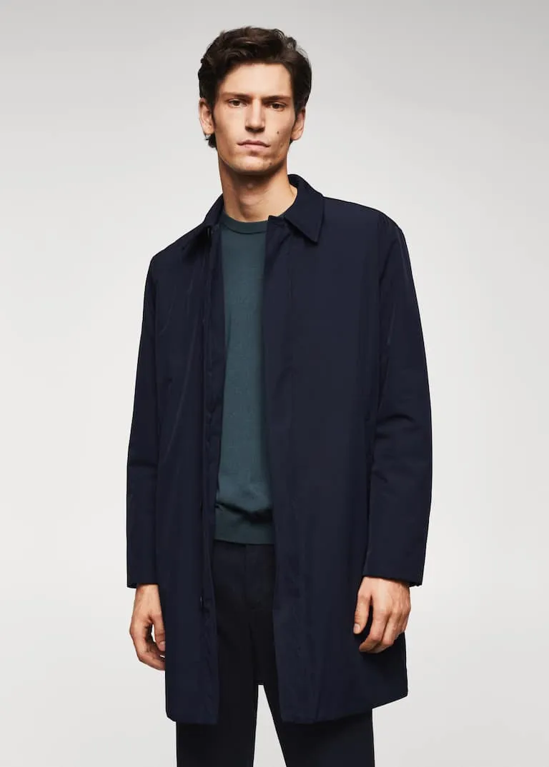 Water-repellent quilted trench coat