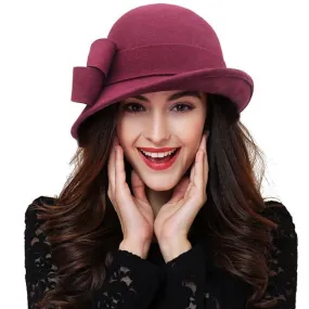 Women Party Formal Headwear Lady Winter Fashion Asymmetric Bowknot 100% Wool Felt Hats