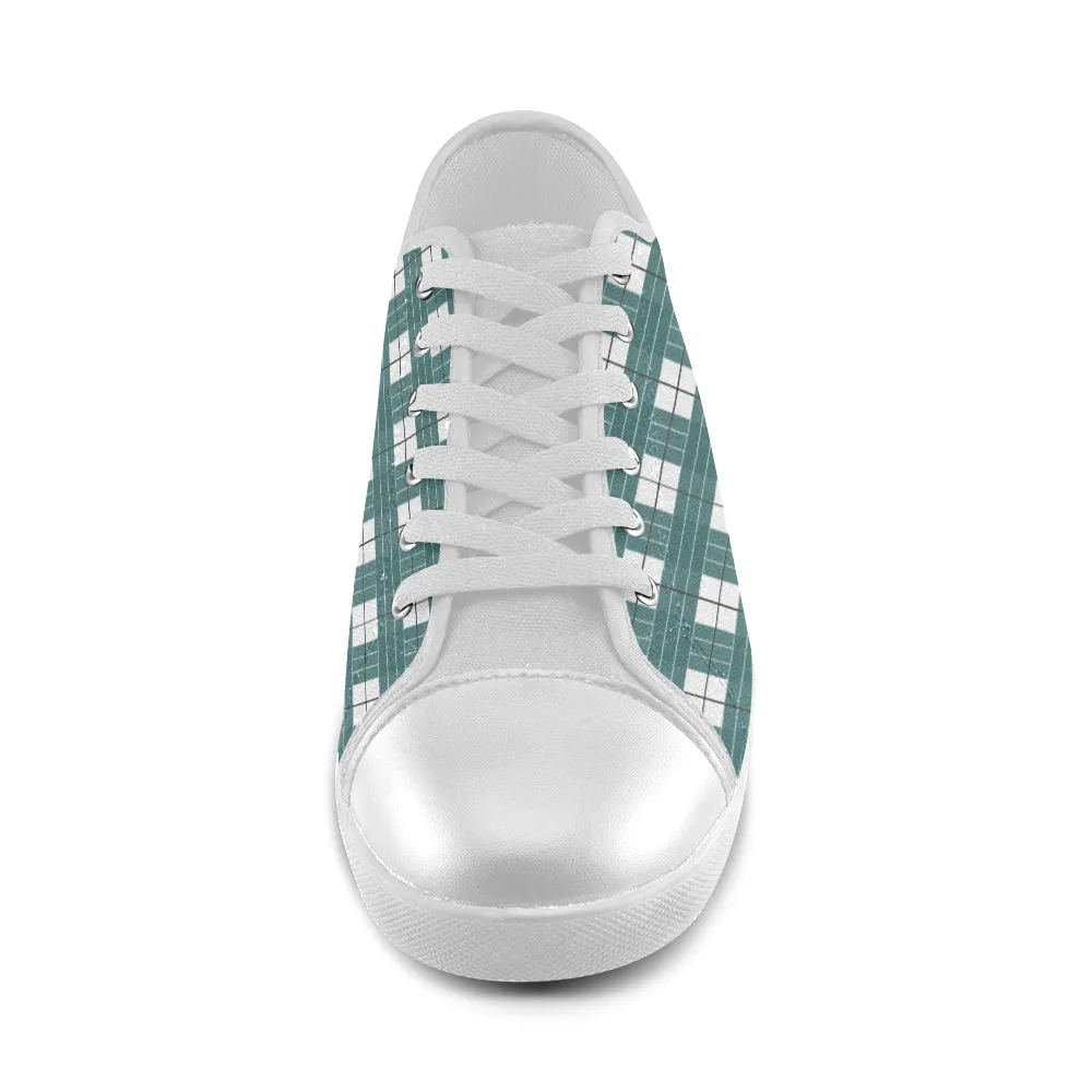 Women's Green White Checks Print Low Top Canvas Shoes