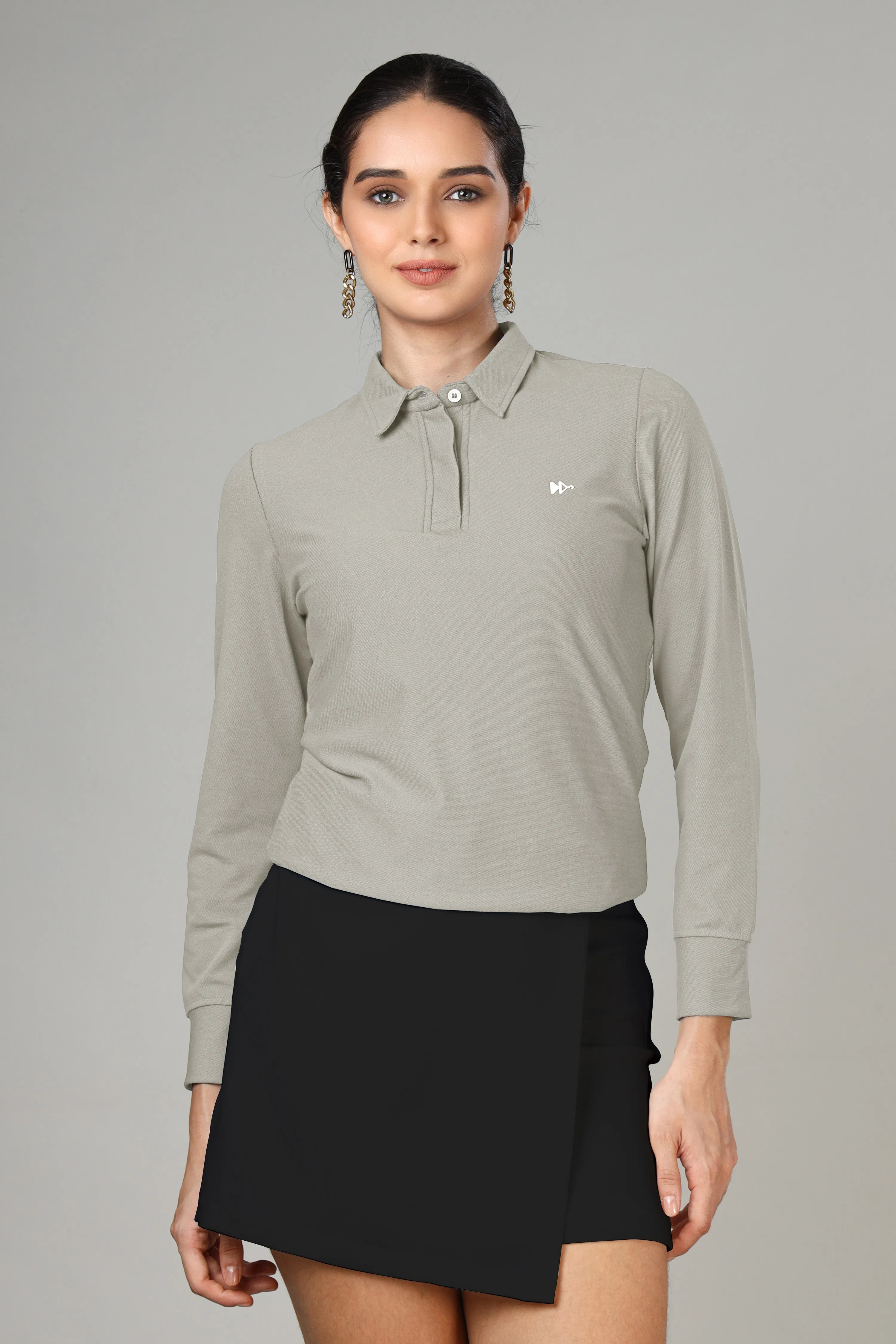 Women's Grey Long Sleeve Polo T-Shirt