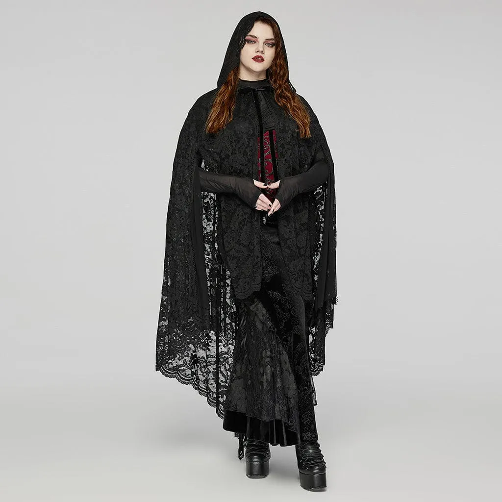 Women's Plus Size Gothic Irregular Split Lace Cape with Hood