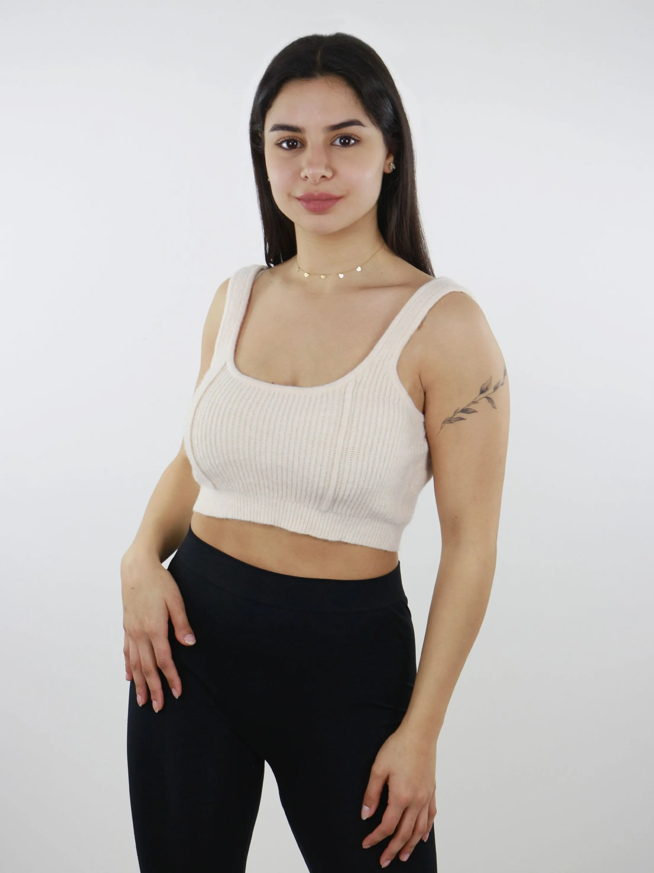 Women's Ribbed Soft Fleece Crop Top,Ivory