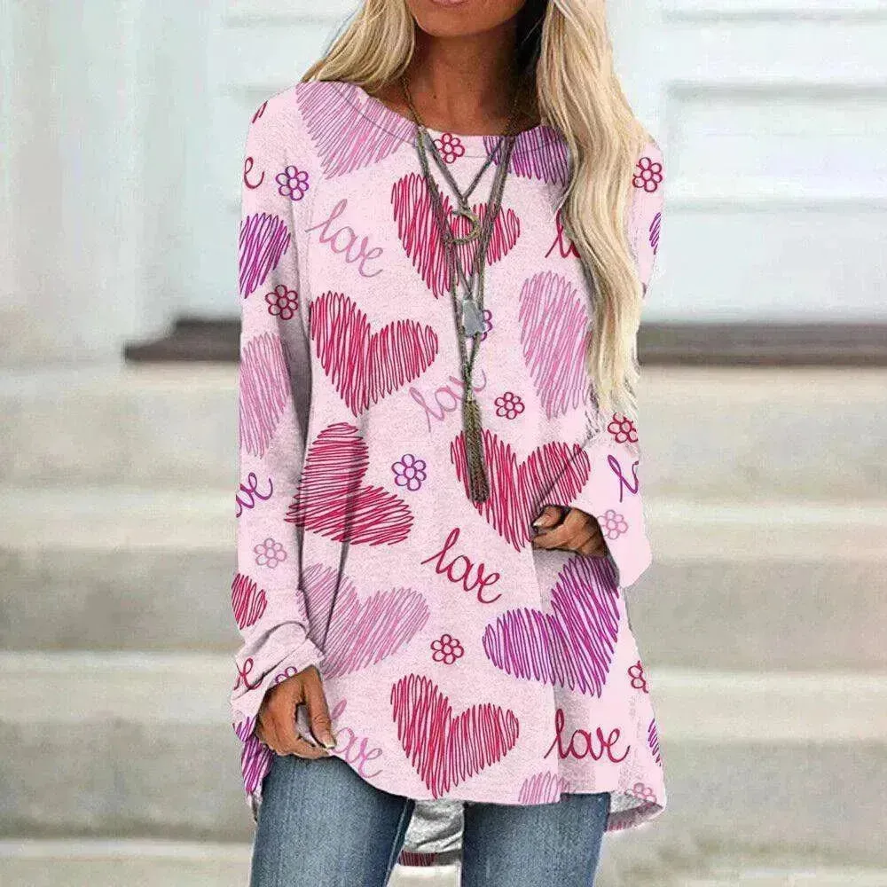 Women's Valentine's Day Love Print Long Sleeve T-shirt