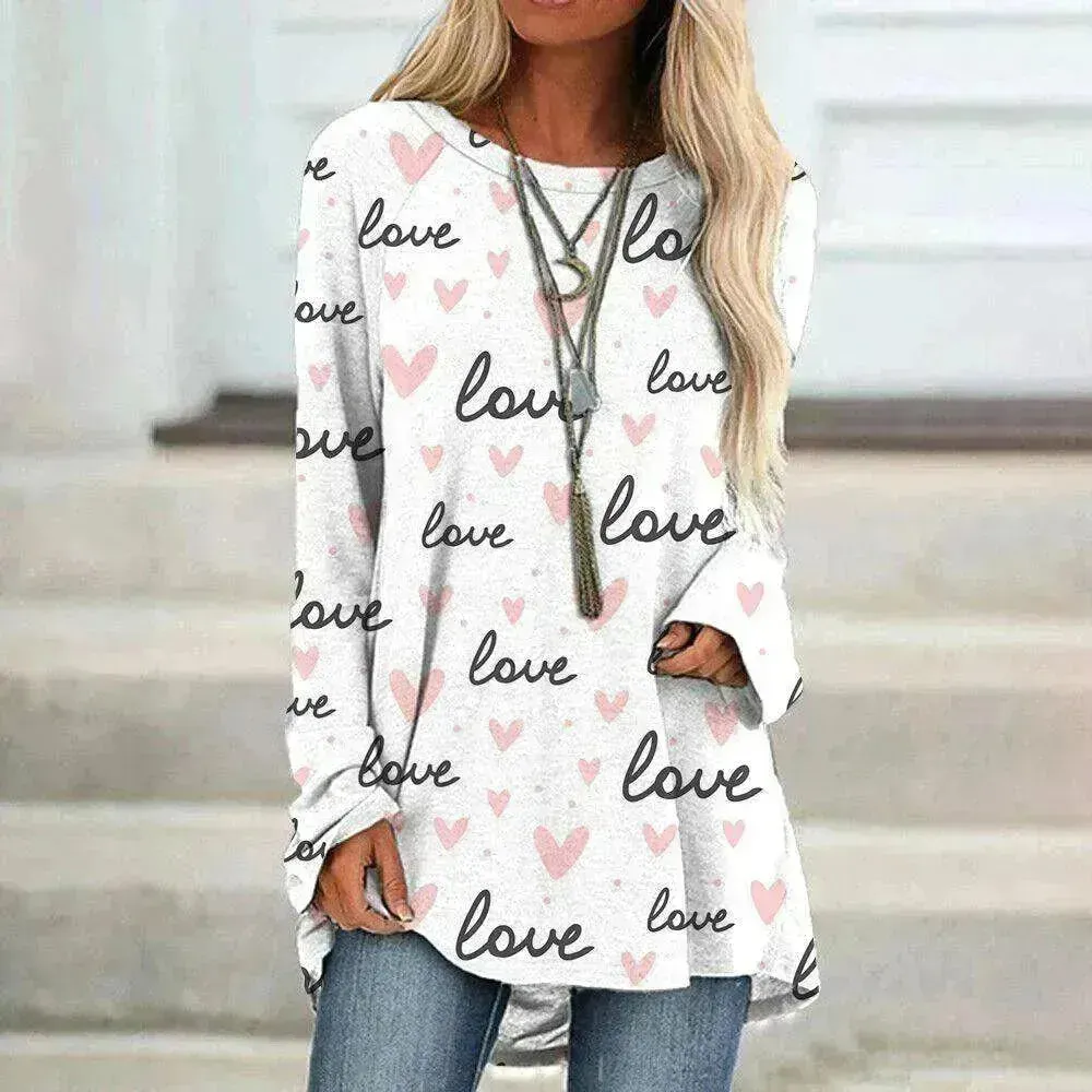 Women's Valentine's Day Love Print Long Sleeve T-shirt