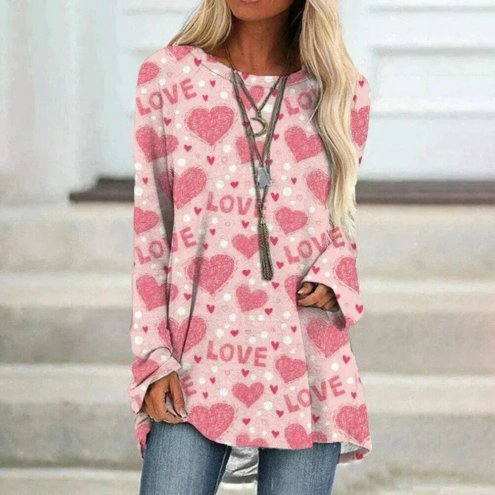 Women's Valentine's Day Love Print Long Sleeve T-shirt