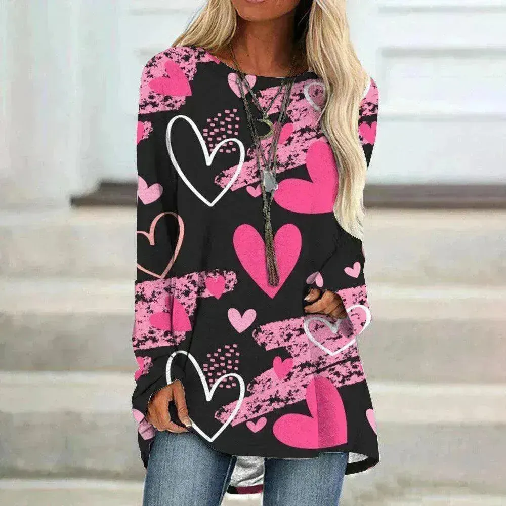 Women's Valentine's Day Love Print Long Sleeve T-shirt