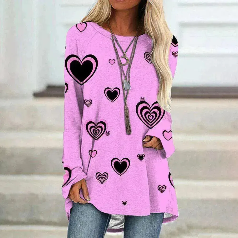 Women's Valentine's Day Love Print Long Sleeve T-shirt