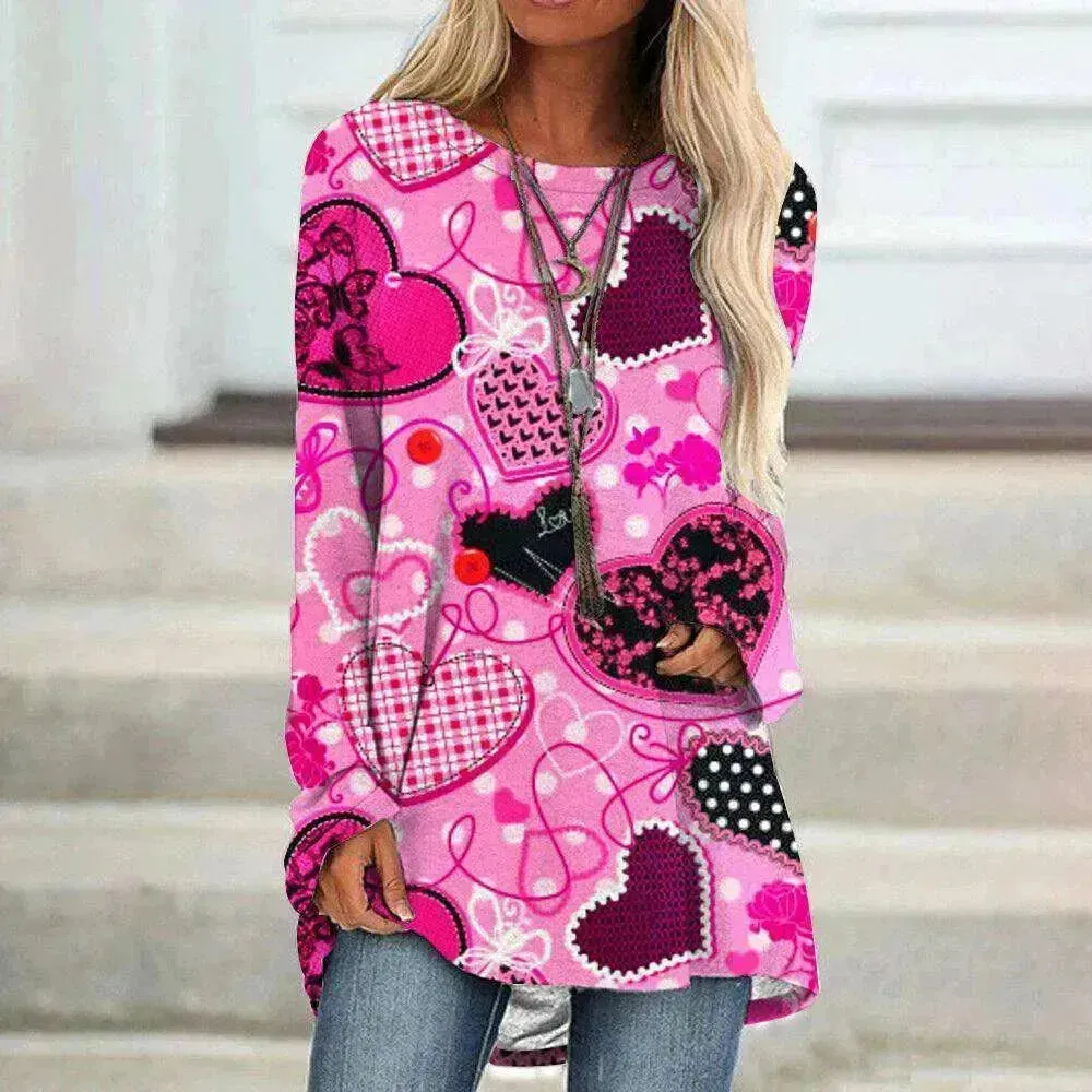 Women's Valentine's Day Love Print Long Sleeve T-shirt