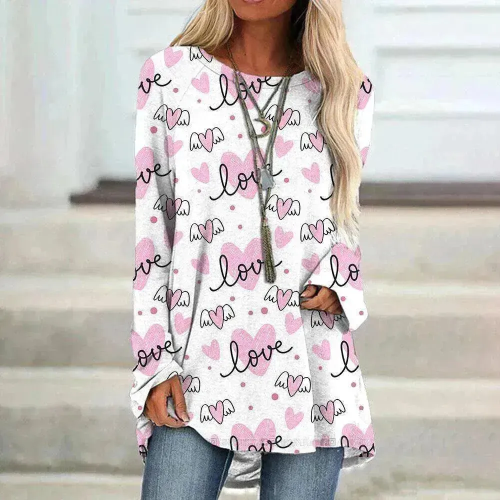 Women's Valentine's Day Love Print Long Sleeve T-shirt