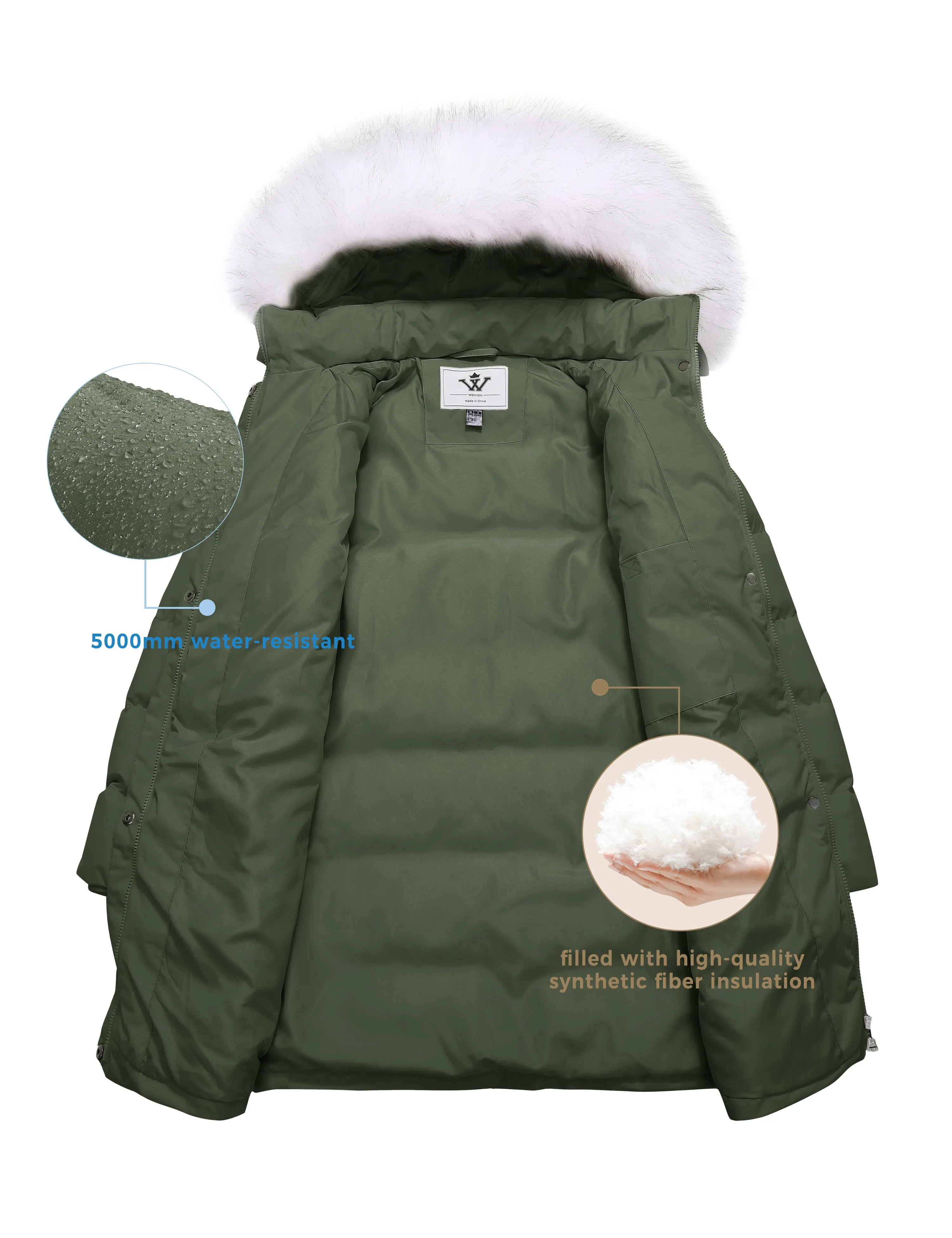 Women's Winter Thicken Puffer Coat Warm Jacket with Faux Fur Hood