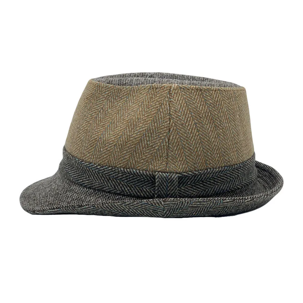 Wool Herringbone Fedora Hats for Men - Manhattan Trilby Winter Structured Crushable Short Brim LD61574