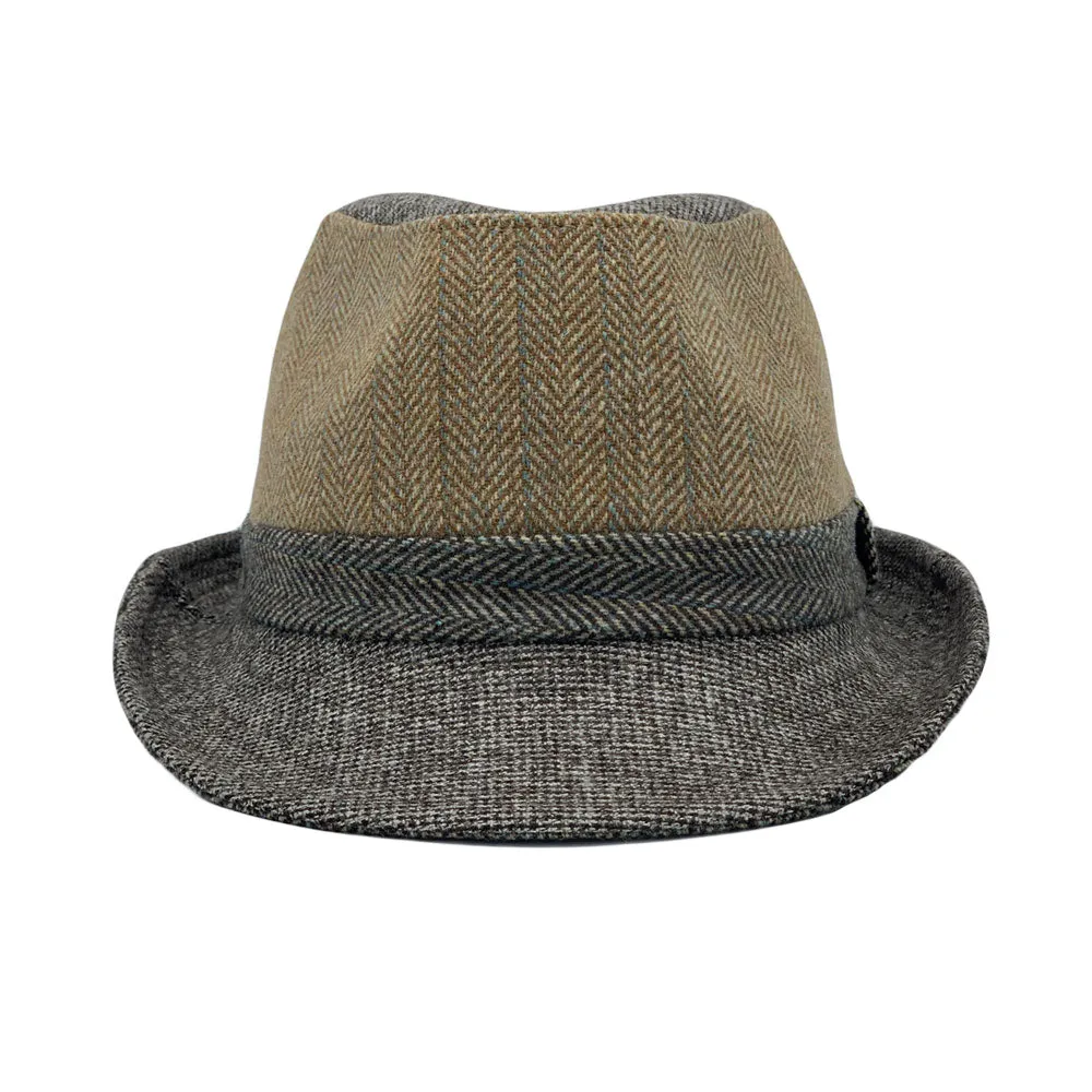 Wool Herringbone Fedora Hats for Men - Manhattan Trilby Winter Structured Crushable Short Brim LD61574