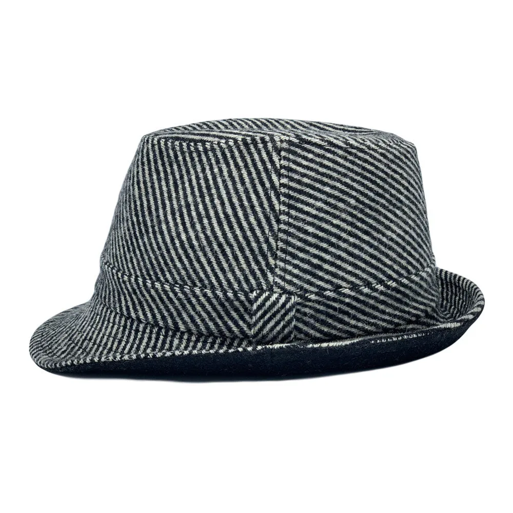 Wool Striped Fedora Hat - Classy Manhattan Trilby Winter Short Brim Structured LD61573