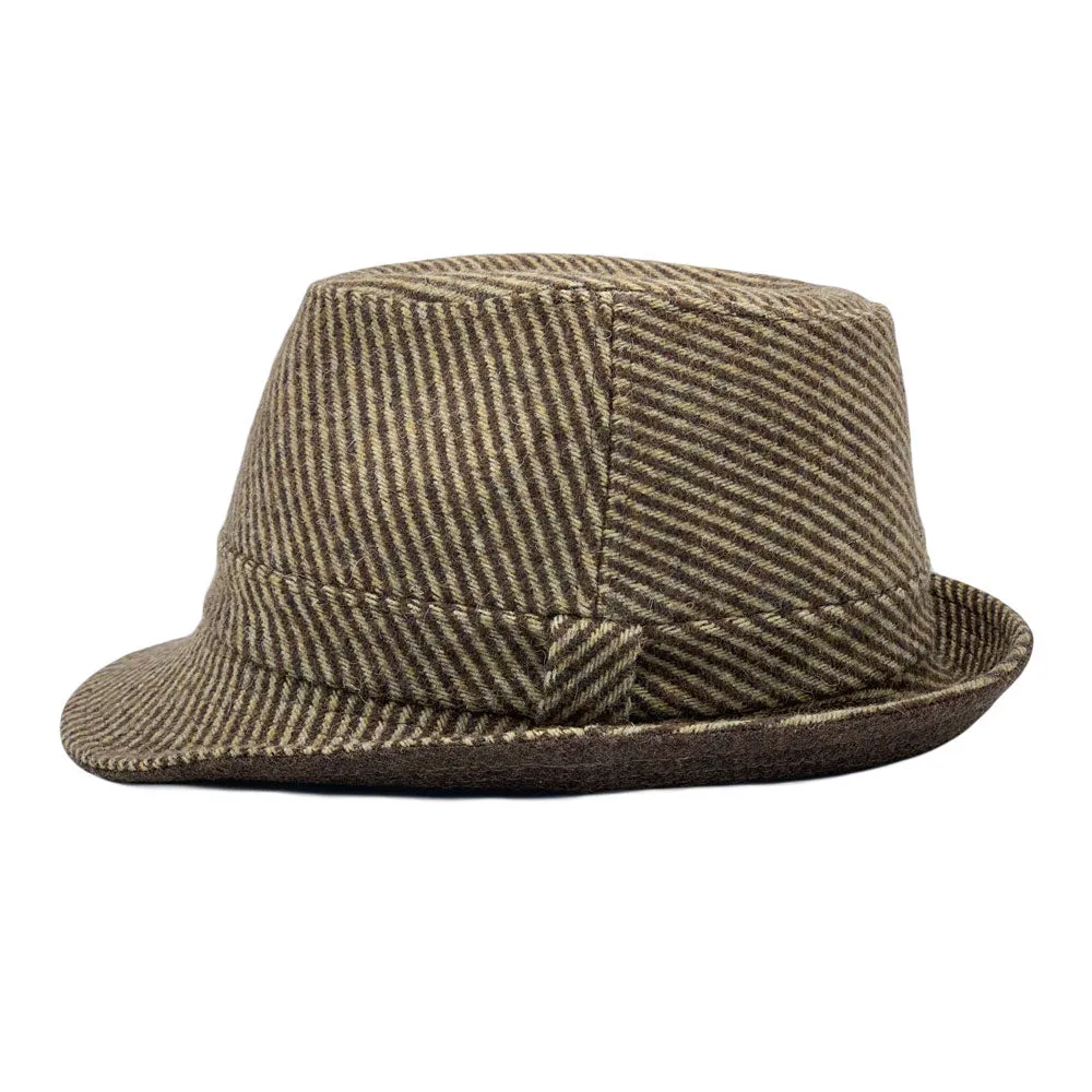 Wool Striped Fedora Hat - Classy Manhattan Trilby Winter Short Brim Structured LD61573