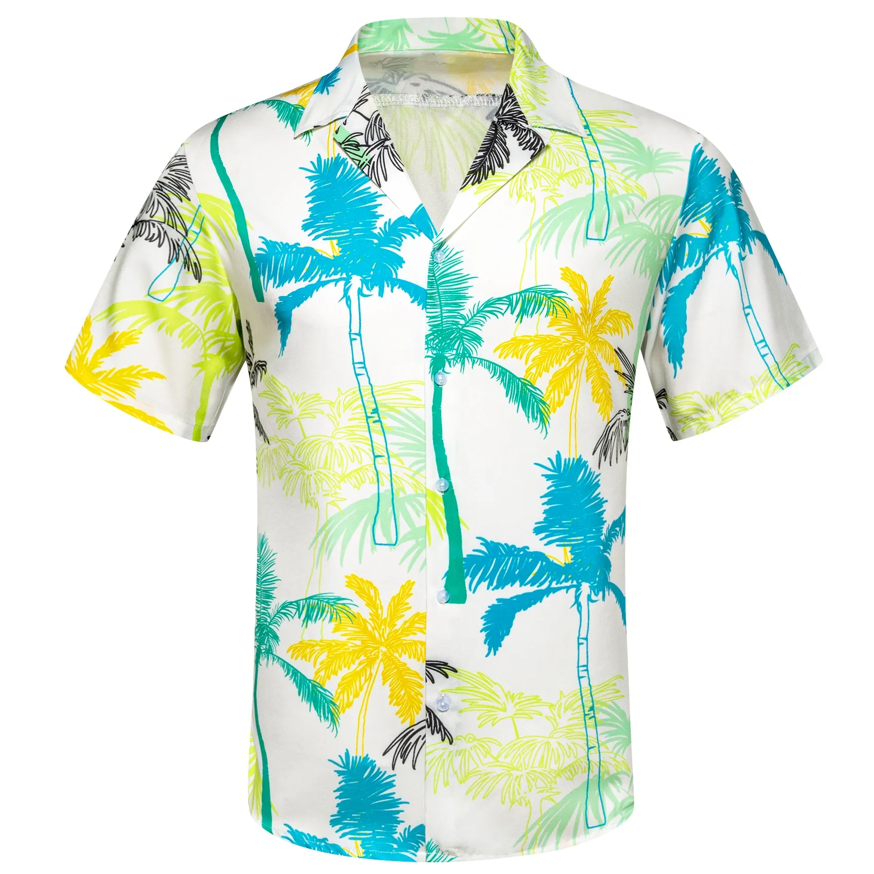 Yellow Blue Coconut Tree Novelty Men's Short Sleeve Summer Shirt