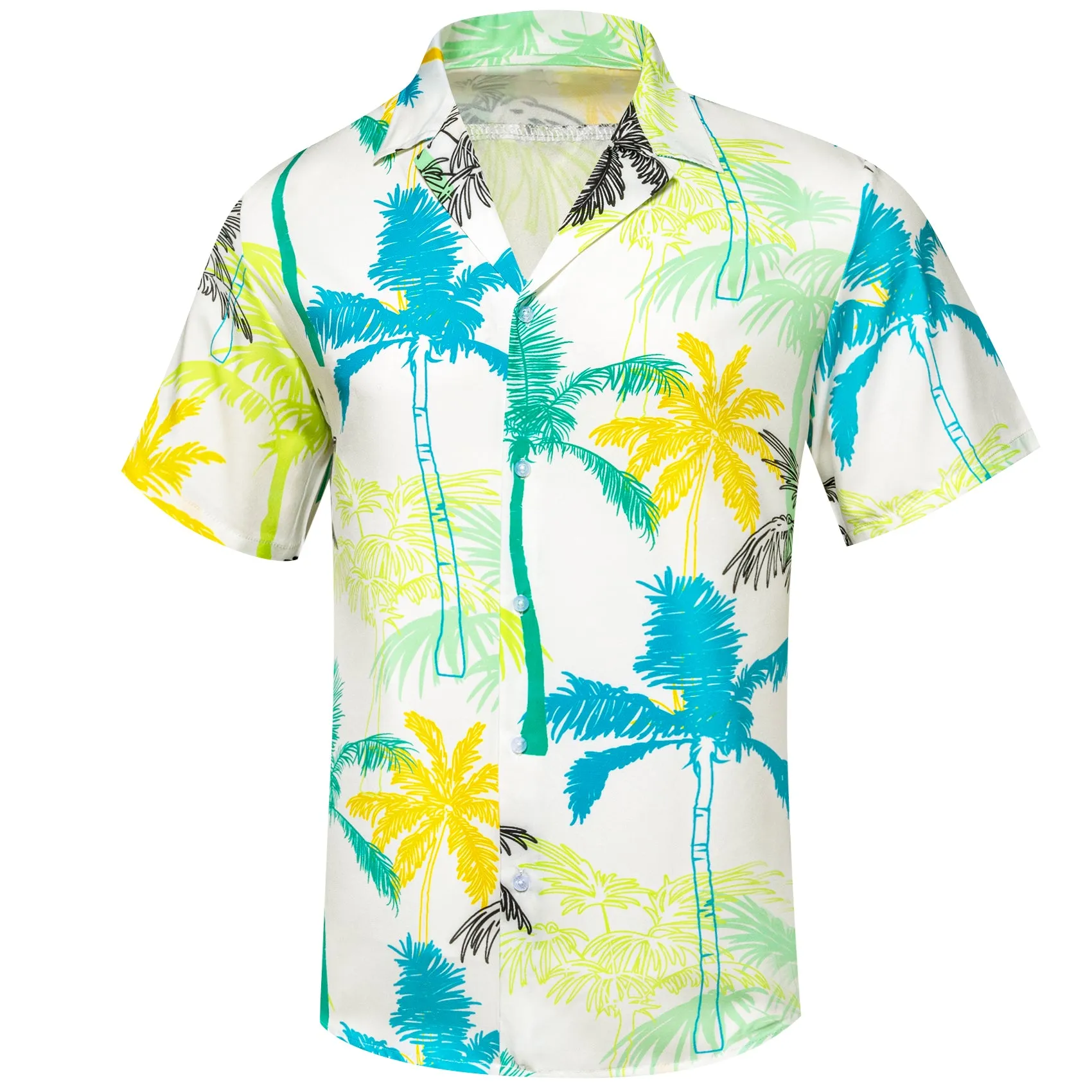 Yellow Blue Coconut Tree Novelty Men's Short Sleeve Summer Shirt