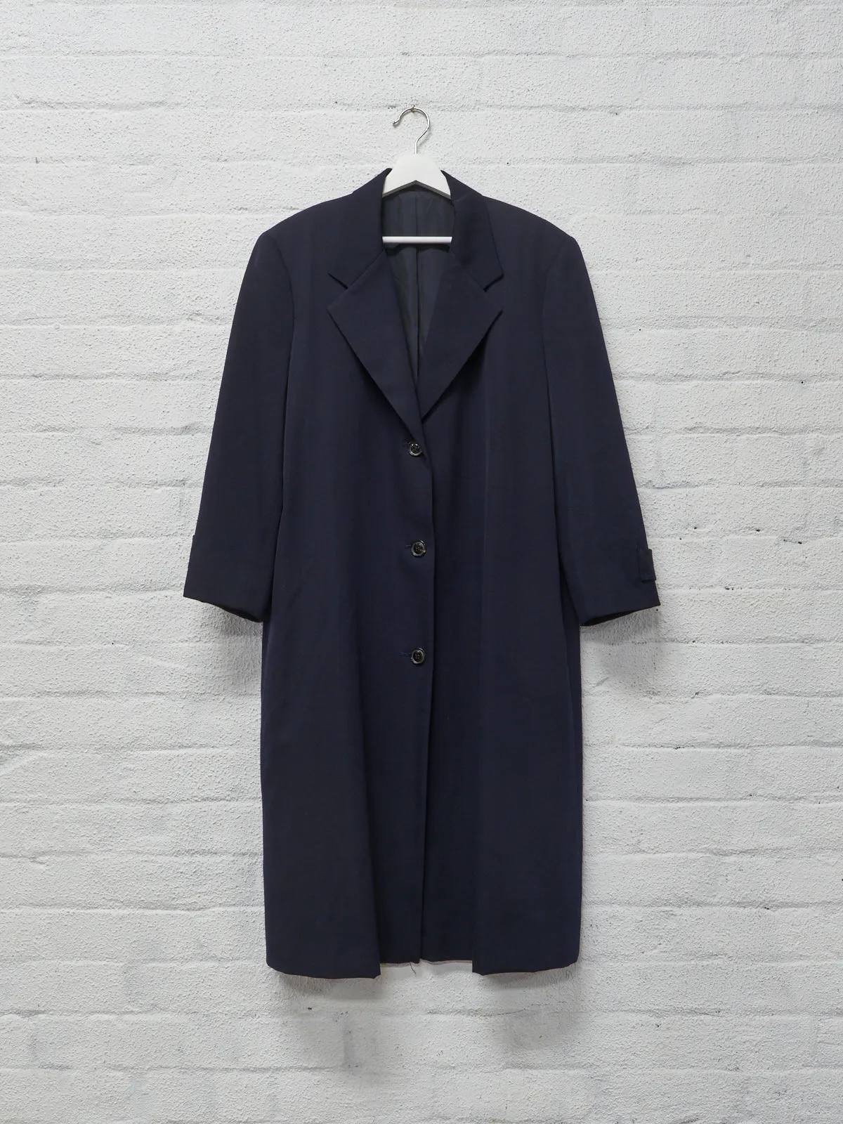 Y's Yohji Yamamoto 1990s dark navy wool 3 button side tab coat - womens S M L